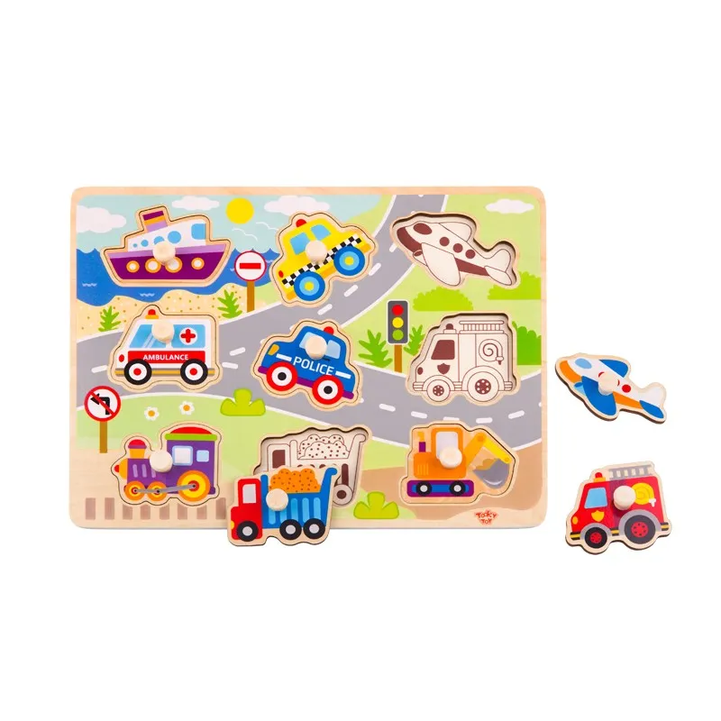 Wooden Vehicle Peg/Knob Puzzle 9pc